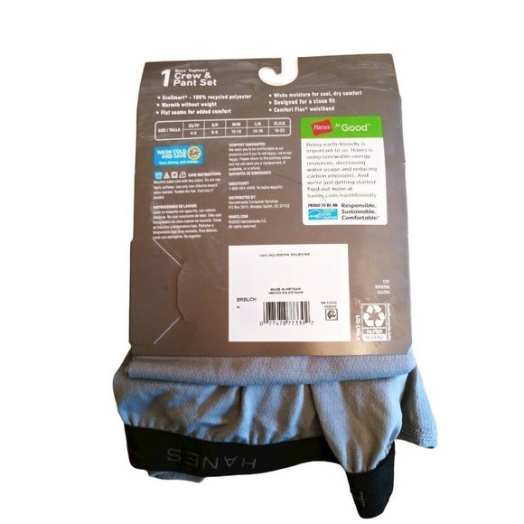 nwt Boys' Hanes Breathable EcoSmart Thermal Set GREY XL 18-20 - Picture 3 of 6